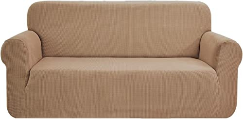 SAMSTEX Stylish Sofa Covers 4 Seater High Stretch 1-Piece Slipcovers Thick Soft Sofa Protector Machine Washable Non-Slip Couch Covers (4 Seater, Sand)