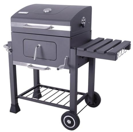 Tarrington House Barbacoa de Carbón Memphis - con Ruedas, Acero y Hierro Fundido, con mesita Auxiliar Plegable, Ganchos para Accesorios, Sistema Smart-Grid, 4 Aberturas de ventilación, Negro