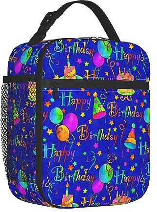 Lunchtasche für Erwachsene, Lehrer, Arbeit, Outdoor, Reisen, Picknick, wasserabweisend, Happy Birthday, blau, Kuchen-Kunst, Lunch-Eimer, Behälter, Thermo-Handtasche, schnelle und einfache Organisati