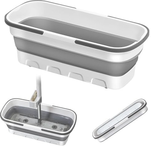 Seau à Franges Pliable, Seau Pliable rectangulaire et Pratique - Seau Pliable - Seau de Camping - Seau à Eau de Nettoyage - 54 x 22 x 18 cm (Seau à Franges, Gris)