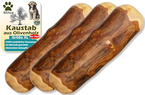 Stilux® Lot de 3 Bâtons à mâcher en Bois d'olivier pour Chiens,Taille XL, Jouet d'occupation pour Gros Chien jusqu'à 40Kg, Friandise Os en Bois 100% Naturel et Durable