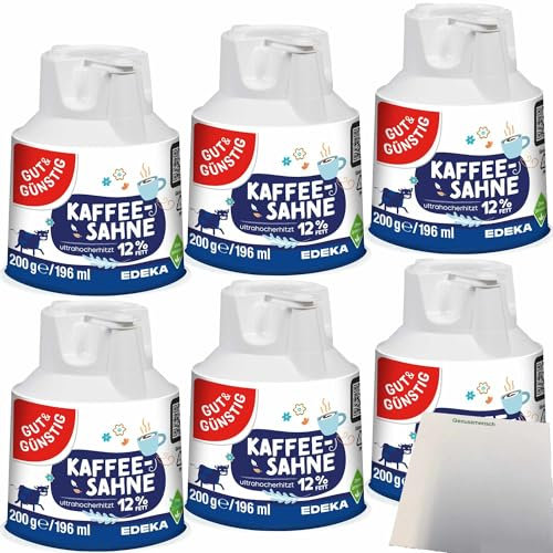 Gut&Günstig Kaffeesahnekännchen 12% Fett Kaffee-Sahne wiederverschließbar 6er Pack (6x200g) + usy Block
