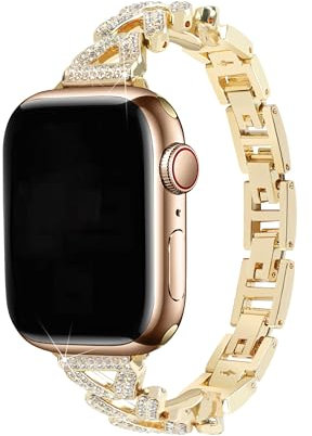 Stainless Steel Strap Compatible with Apple Watch 9 45mm, Bling Glitter Dressy Accessories Metal Wristband Sport Compatible with iWatch 42mm 44mm 45mm 46mm 49mm Series Ultra 3 2/11/10/9/8/7/6/5/4/3/2