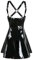 ARESU Frauen PVC Latex Kleid Club Party Sexy Schwarz Wet Look Kunstleder Reißverschluss Unterbrust Sling Kleid-Schwarz-L