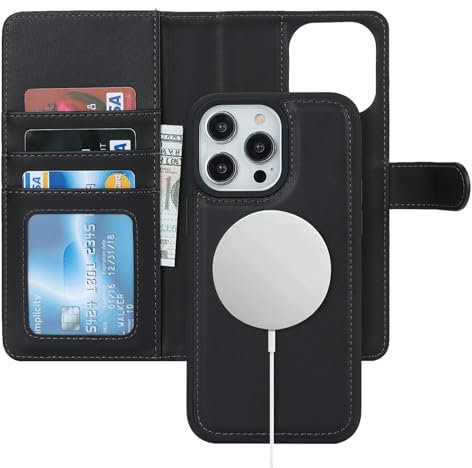 Zouzt for iPhone 12 Pro Max/iPhone 13 Pro Max 6.7 Inch Detachable Wallet Case with Card Holder for MagSafe, Premium PU Leather 2 in 1 Flip Folio Book Magnetic Stand Protective Phone Cover - Black