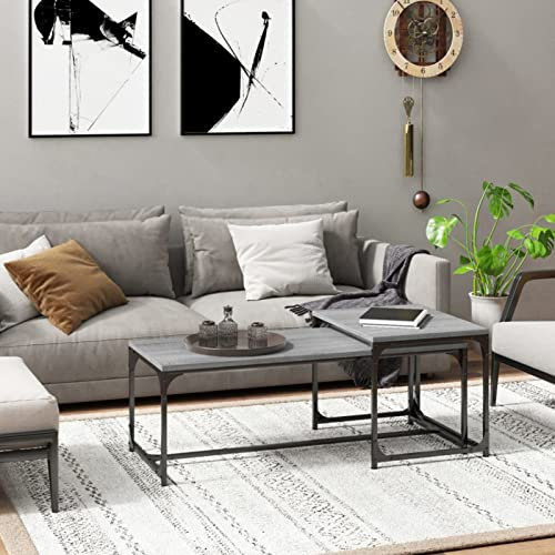 Festnight Satztisch 2er Set Couchtisch Beistelltisch Industrial Stil Tischset Satztische Wohnzimmertisch Tische Couchtisch Grau Sonoma
