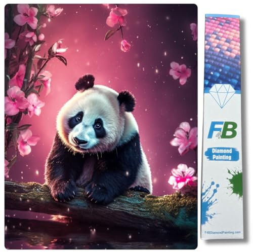F4B Panda Diamond Painting 30x40cm | Quadratische Strasssteine | Tiere | Riesenpanda | China | Diamond Painting Paket Erwachsene | Kinder | Vollständig Deckend