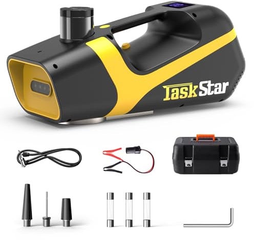TaskStar Wagenheber 5T 3T 2T, 12V Hydraulischer Wagenheber Elektrisch (Hebebereich: 155-450 mm) mit Reifenfüllpumpe und LCD-Display, Tragbarer Car Jack für SUV Auto LKW Reifenwechsel Garage Reparatur