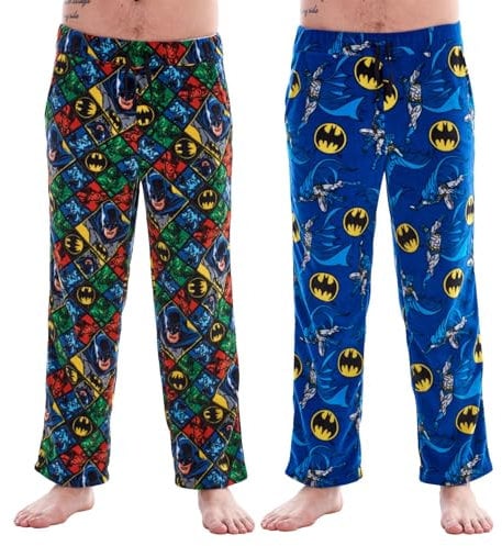 Keanu Pack of 2 Lounge Pants - Official Licensed Designs - Supersoft Fleece Pyjama Trouser Bottoms Night Wear (Bat Man Pack - XL)