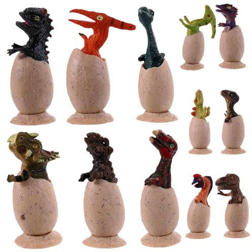 DIKACA 12st Simuliertes Dinosaurier-Ei-Set Hatchling Dinosaur Sculpture Breaking Out of Egg Dinosaur Dinosaurier-dekore Spielen Spielzeug Raubvogel Dinosaurier-Eier Plastik Dekorationen