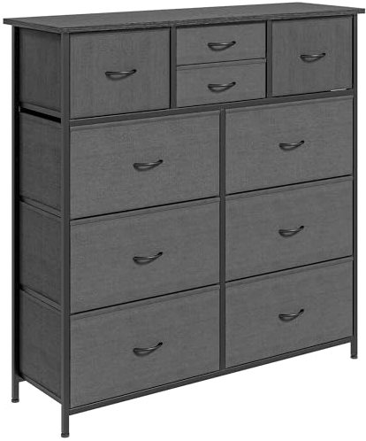 HOMCOM Commode Chiffonnier Meuble de Rangement avec 10 tiroirs en Tissu Amovibles Structure Acier dim. 100L x 30l x 100H cm Noir