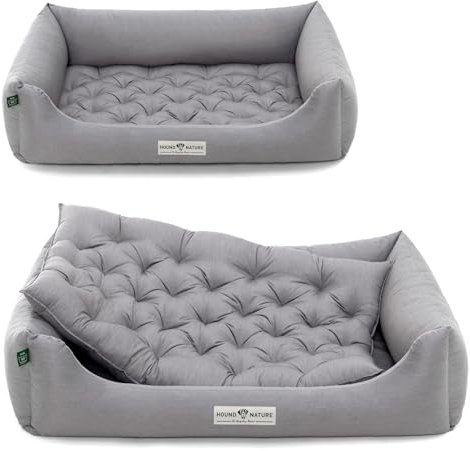 HOUND & NATURE | Orthopädisches Hundebett Zermatt, Gr. XXL für Sehr Große Hunde mit hohem Rand, Kuscheliges Hundesofa mit Hundekissen waschbar (XXL - 125x95 cm, Hellgrau)