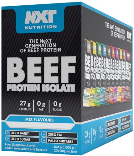 NXT Beef Protein Isolate 20 Sachets - Mixed Selection Box | Protein Powder High in Natural Amino Acids - Paleo, Keto Friendly - Dairy and Sugar Free - Muscle Recovery | 20 Flavours |