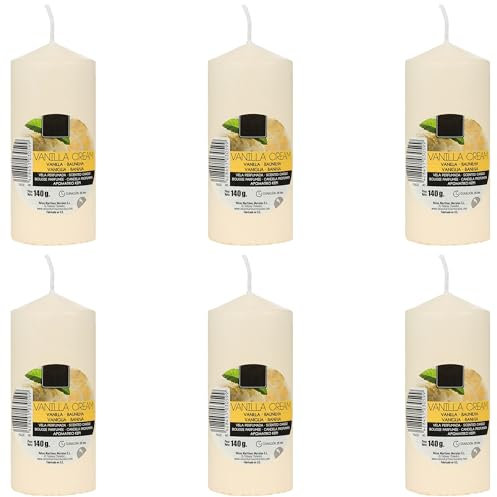 6 Stück Beige Duftkerze Duft Vanillecreme, Duft Stumpenkerzen 110x47mm 25 Stunden Dauer