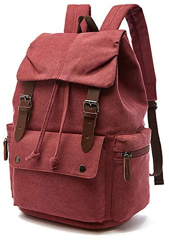 Rufun Sac à dos unisexe en toile vintage pour ordinateur portable, grande capacité, randonnée, voyage,, rouge, L