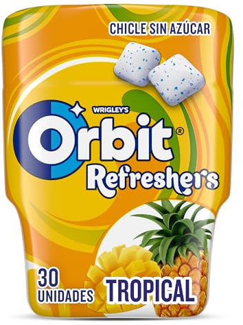 Orbit Bote de Chicles Sin Azúcar Sabor Tropical, y de Larga Duración en formato Gragea.
