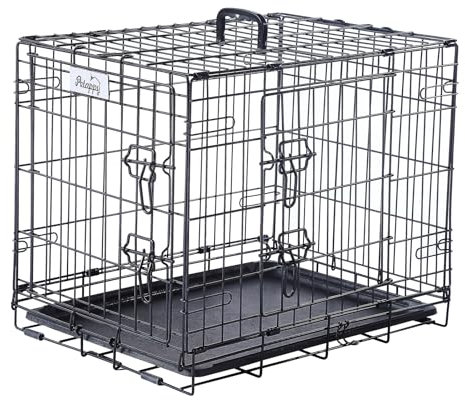 PETAPPY Hundekäfig, Metall, 61 X 44,5 X 49,5 cm, Hundebox Gitter, Hundegitterbox mit Herausnehmbarer Schale, Bodenschonenden Füßen