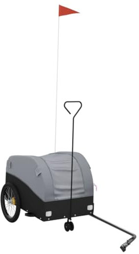 vidaXL Fahrradanhänger, Anhänger für Fahrrad, Lastenanhänger mit Deichsel Sicherheitsflagge, Transportanhänger, Schwarz Grau 30kg Eisen