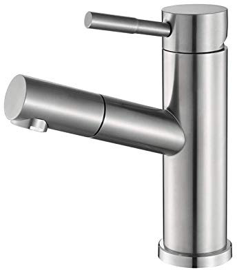 Wasserhahn Bad für Waschbecken Badarmaturen Mischbatterie Waschtischmischer mit Brause Ausziehbar 304 Edelstahl Wasserhahn Bad Waschtischarmatur Einhebelmischer Gebürstet Armatur für Waschbecken