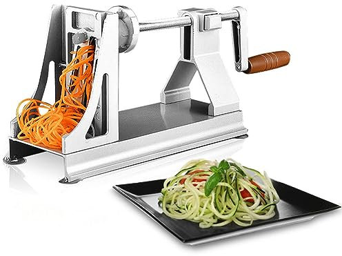 Spiralizer Vegetable Slicer - 3 Blade Zucchini Noodle Maker for Potato, Carrot, Cucumber - includes Thousand Silk Potato Machine - Premium Veggie Cutter