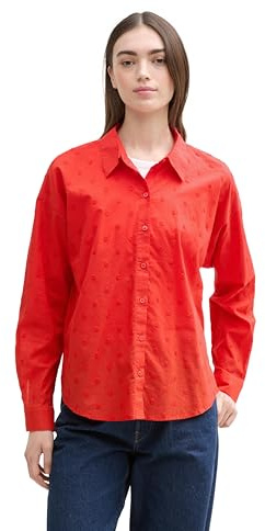 Tom Tailor Denim Damen Hemd-Bluse mit Knopfleiste und Struktur,13745 - Scarlet Red, S