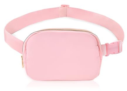 FuninCrea Fanny Pack, wasserdichte Nylon Hüfttasche Brusttasche mit verstellbaren Riemen für Frauen Männer, Modische Gürteltasche mit 3 Mesh Taschen zum Training, Laufen, Reisen, Wandern (Rosa)
