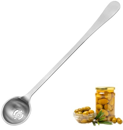 Olive Spoon with Drain Hole,Stainless Steel Pickle Spoon Slotted Spoon Cooking Spoons Jar Serving Tools for Olive Pickle Onion Cherry Jar(size:17×3.2×1.4cm)