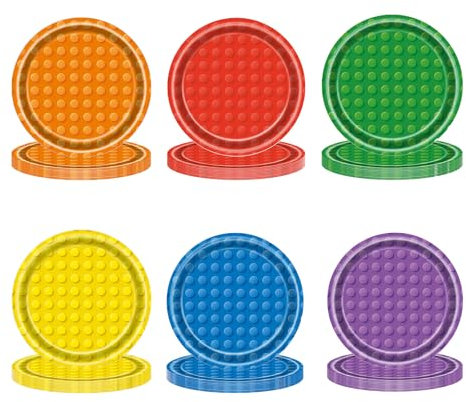 60Pcs Building Blocks Themed Party Tableware Decorations - Colorful Disposable Round Paper Plates for Kids Boy Girl Birthday