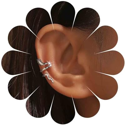 Cybche Schlange Ohrmanschette Ohrringe Silber Schlange Ohr Wrap Ohrringe Schlange Ohr Climber Ohrringe Schlange Clip Non-Piercing Ohrringe Schlange Twist Ohrringe Schmuck Für Frauen