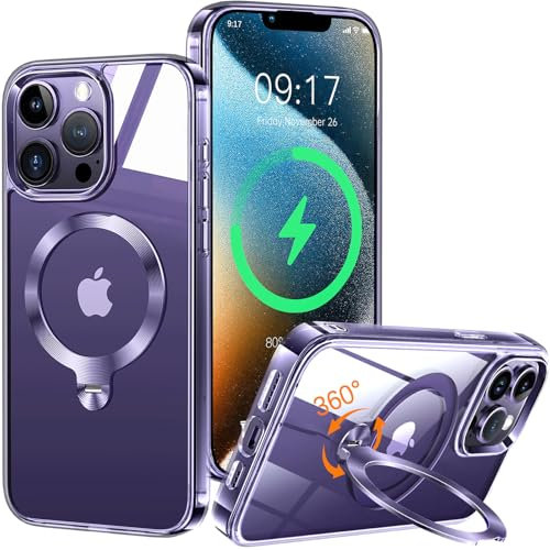 HaloArt 360° Drehbarer Ständer Magnetische Hülle für iPhone 14 Pro Max [Stabilster Unsichtbarer CD-Ring Ständer für Mag-Safe] [ Nr.1 Magnetkraft & Militärschutz] Stoßfest Schutzhülle Dünn, Violett