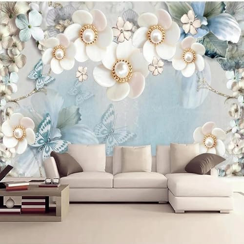 MIXUEXUNLU Wandbild im nordischen Stil, Schmuck-Blumen-Tapete, Wohnzimmer, Schlafzimmer, TV-Hintergrund, Wand, romantische Heimdekoration, Aufkleber