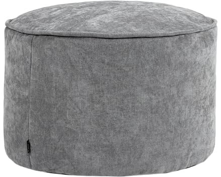 Icon Milano Hocker, Grau, Flauschiger Chenille Stoff, Samt Sitzsack, Sitzpuff Hocker mit Füllung, Fußhocker für das Wohnzimmer, Deko Wohnzimmer