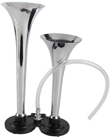 Tomvorks Compresseur de Klaxon Pneumatique à Double Trompette, Son Fort de 150db pour Voiture, Bateau, Camion, ZINC chromé