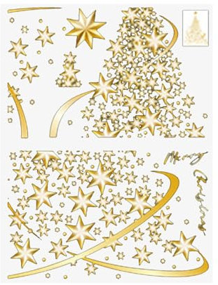 Adesivi per vetrine, albero di Natale dorato, per fai da te, statico, parete, finestra, porta, decalcomania per vetrina, elettricità statica, senza colla, albero di Natale, camera degli adolescenti (A