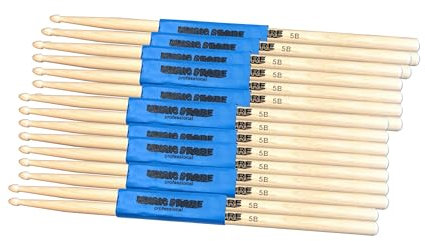 MUSIC STORE 5B Maple Drumstick Set, 10 Pack, Ahorn Sticks, Acorn Kopfform, 405mm Länge, 15mm Durchmesser, Holz Tip, Ideal für Schlagzeuger