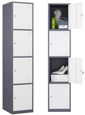 Sightlife Metallspind Storage Cabinet, Stahl Garderobe Locker mit abschließbaren Türen, Metallschrank Office Storage Cabinet mit 2 verstellbaren Regalen und Haken für Haus, Schule (4 Tür)