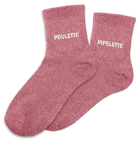 STC Chaussettes Pailletées Duo Poulette Pipelette - Rose - Femme - Adultes - Unisex - Cadeaux pour Anniversaire - 2 Paires - M/L