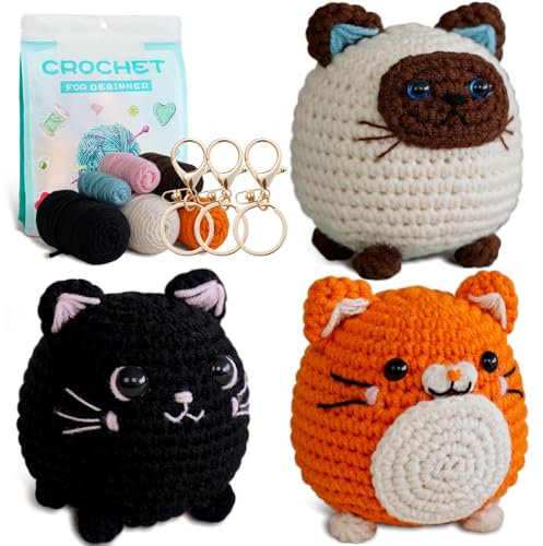TAKADODO Häkelset für Anfänger, Häkelset für Erwachsene und Anfänger mit Schritt-für-Schritt-Video-Tutorials, Häkelsets für Erwachsene und Kinder (Katzen)