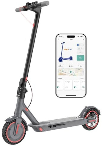 Monopattino Elettrico Adulto, 8.5 Pneumatici Solidi, Motore da 350W, Batteria 36V 10.5Ah, Velocità Massima 25 km/h, Autonomia di 30 km, Controllo App, Doppia Frenata,Rosso