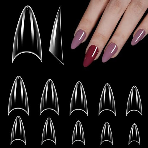 500 Pcs Nail Tips Stiletto Short for Acrylic, French Transparent Nail Tip, Press On False Artificial Nails Mold for Acrylic Nails(10 Sizes)