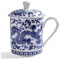 Pastoralist Chinese Tea Cups, 500ml Ceramic Tea Mug, Blue and White Tea Cup with Lid and Handle for Loose Leaf Home Office, Ceramic Mug with Lid, Chinese Tea Cups