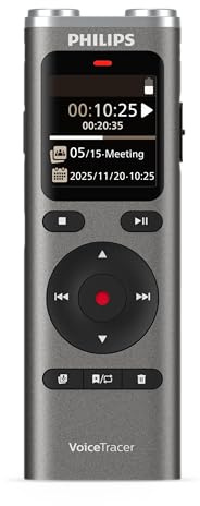 Philips DVT2075 VoiceTracer, Diktiergerät, Aufnahmegerät, MP3, Stereo, Li-on Akku. Sembly AI zur Spracherkennung für mehrere Sprecher, Automatische Erstellung von Zusammenfassungen
