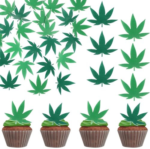 60 Stück Essbare Grün Blatt Kuchen Deko Waffel Papier Blätter Tortendeko Tropische Palmen Blätter Cupcake Toppers für Hawaii Thema Dschungel Sommer Hochzeit Baby Dusche Geburtstag Party Dekorationen