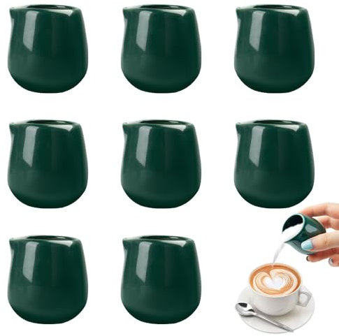 8 Pcs Mini Pot a Lait, XPJBKC 50 ml Verts Pichet a Lait en Porcelaine, Pot à Lait sans Poignée, Petit Pot Sauce Porcelaine Petite Cruche Lait, Pichet Lait Céramique pour Faire Mousser Lait,Café,Sauces
