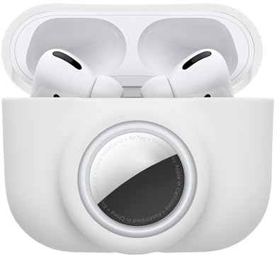 kwmobile 2-in1 Schutzhülle für Apple Airpods Pro (1.Gen) Hülle - Kopfhörer Silicon Case kompatibel mit AirTag - stoßfestes Cover mit Karabiner - Weiß