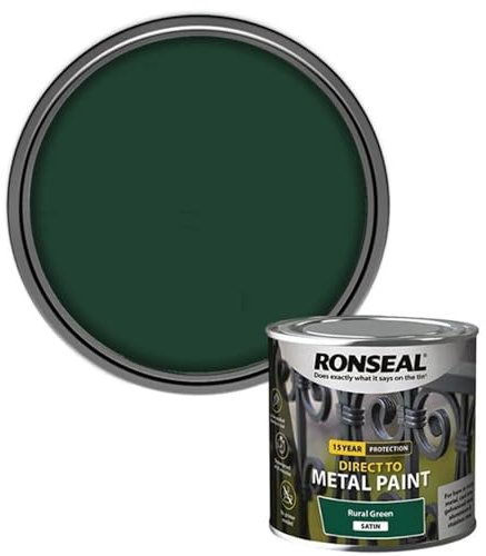 AOC24 Direct to Metal Paint - Gloss/Matt/Satin Finish - Garden Exterior Metal Surface Paint, No Primer Needed - Water-Based, Rust-Proof for Gates, Railings - Tough Durable, (Rural Green Satin, 250ml)