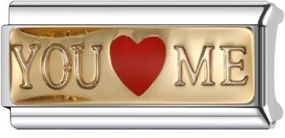Mon & Sons Mum Dad Family Friend Rose Gold 18K Superlink Long Double Size Width Love Birthday 9mm Italian Link Charm Compatible With 9mm Bead Bracelet Womens