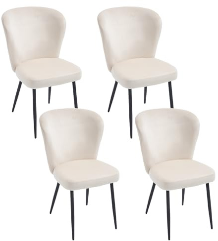 Asukale Esszimmerstühle 4er Set, Samt Polsterstühle mit Stabilen Metallbeinen & Ergonomischer Rückenlehne, rutschfeste Füße - Ideal für Küche, Wohnzimmer & Esszimmer (Beige)