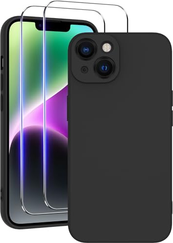 Qasyfanc Soft Silicone Case for iPhone 14, Black | Shockproof, Dust-proof, Full Camera Protection, Slim Soft Edge Cover with Anti-Scratch Microfiber Lining