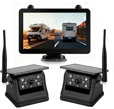 Solar Magnetic Kit Dual Wireless Rückfahrkamera mit 7-Zoll-Touchscreen, 12000-mAh-Akku, Nachtsicht, wasserdicht, Loop-Aufzeichnung, Rückfahrkamera für LKW-Anhänger